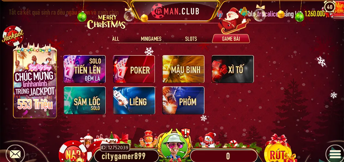 Sảnh game bài tại man club