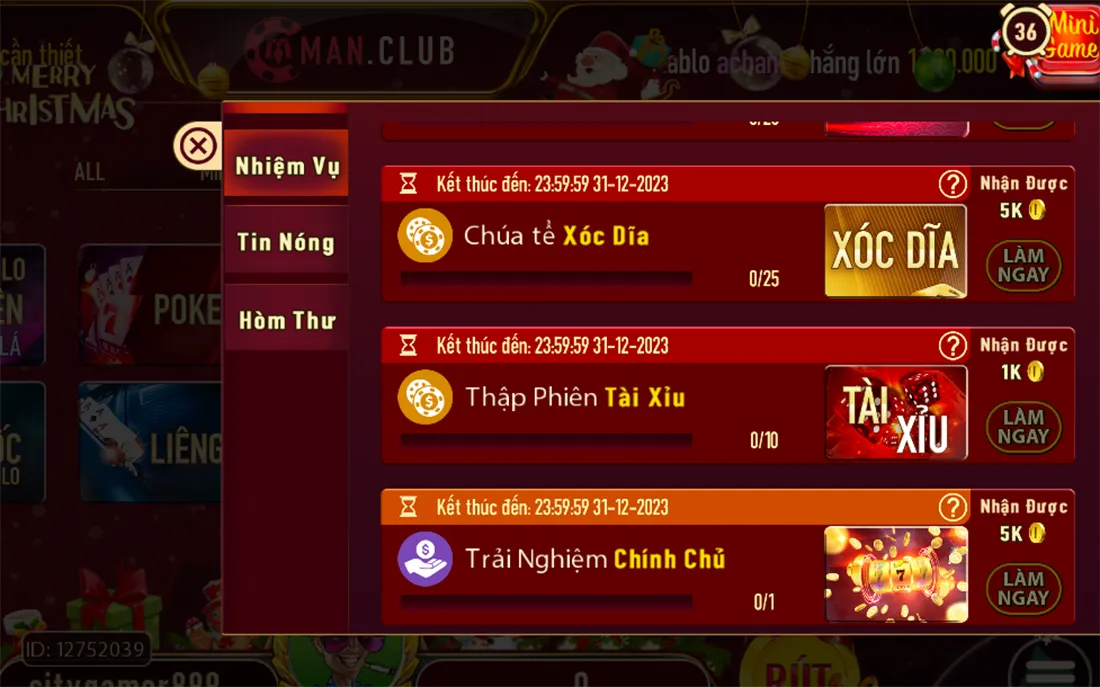 Các khuyến mãi khi hoàn thành nhiệm vụ hằng ngày của Man Club