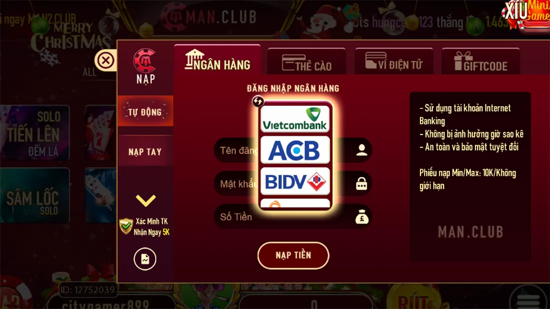 Hướng dẫn nạp tiền Manclub trong 5 thao tác 