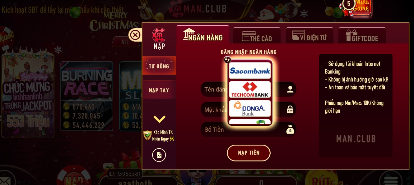 Đăng ký Manclub chơi game giao dịch tiện lợi