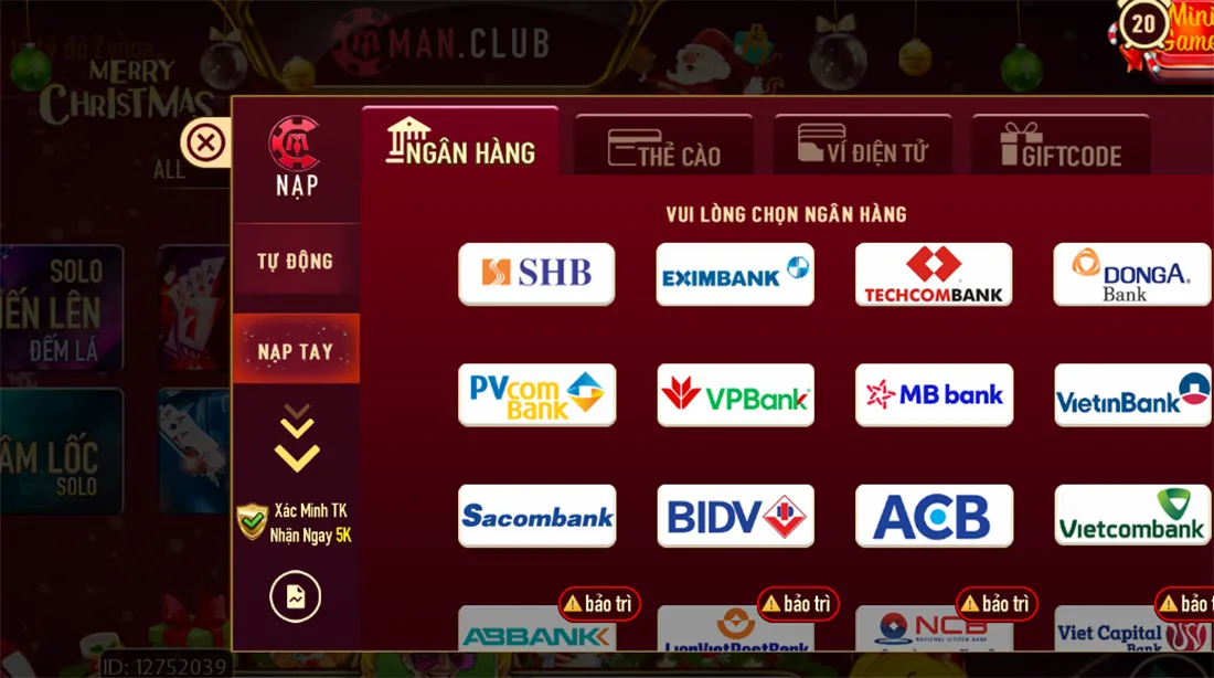 Chọn phương thức thanh toán trên Manclub