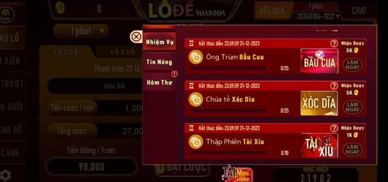 Nhiệm vụ trả thưởng tại Man club