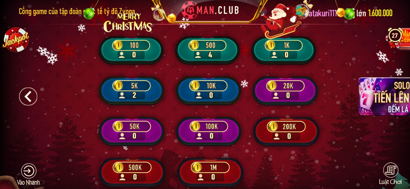 Chọn bài chơi tiến lên ở Manclub app