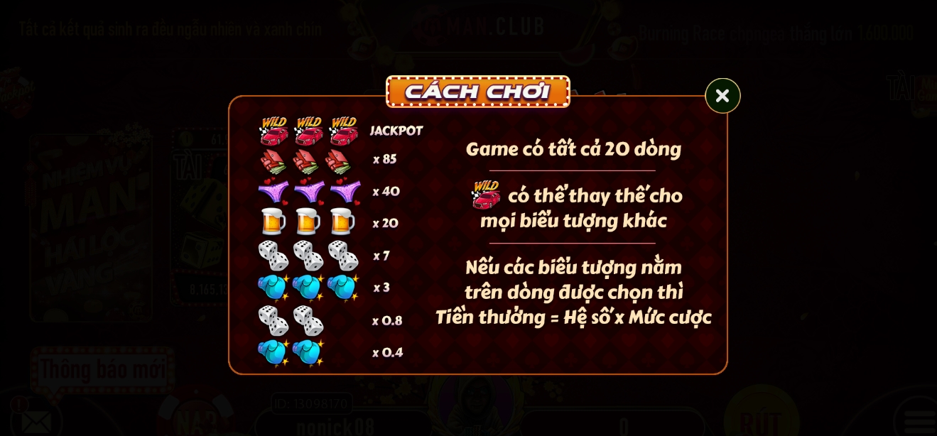 trả thưởng Man slots cho game thủ Man club