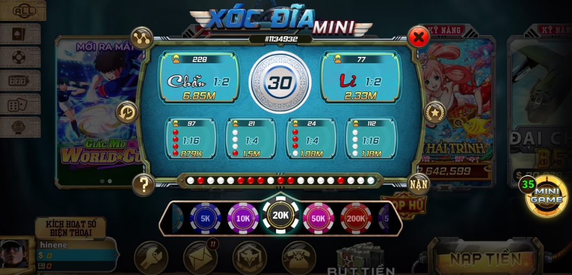 Những chọn lựa cược trong xóc đĩa game Manclub